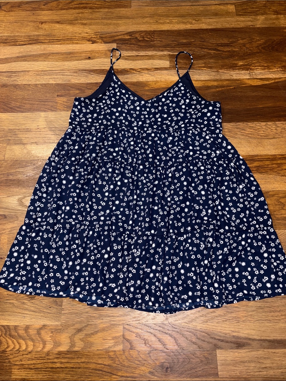 Altar'd State Navy and White Floral Spaghetti-Strap babydoll dress